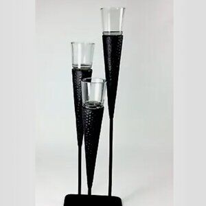 Late 20th-Century Brutalist Hammered Iron & Glass Tabletop Candelabra